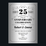 Invitation Fête des 25 ans de mariage - Argent Noir<br><div class="desc">Invitation à la fête des 25 ans de mariage. Carte d'invitation argent et noir. Parfait pour une célébration élégante. Peut être personnalisé pour n'importe quelle année.
Veuillez m'envoyer un message si vous avez besoin d'une personnalisation supplémentaire.</div>