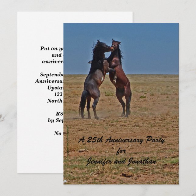 Invitation Fête des 25 ans de mariage Chevaux dansants (Devant / Derrière)