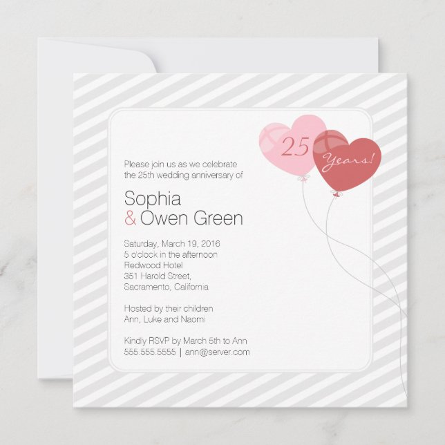 Invitation Fête des 25 ans de mariage - Noces d'argent Ballon (Devant)