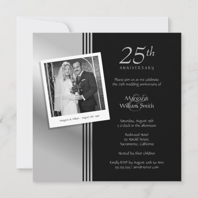 Invitation Fête des 25 ans de mariage Photo Silver (Devant)