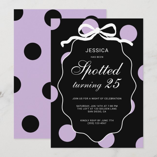Invitation Fête des 25 ans de Purple Polka Dot Spotted (Devant / Derrière)