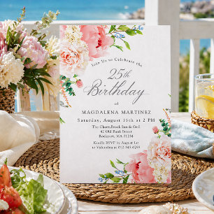 Invitation fête des 25 ans Féminine Roses roses Fl