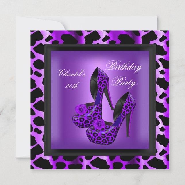 Invitation Fête des 30 ans chaussures léopard violet noir (Devant)