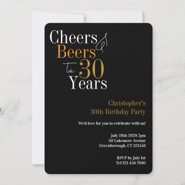 Invitation Fête des 30 ans Cheers and Beers (Devant)