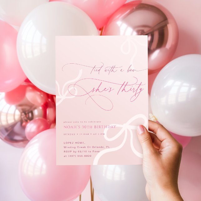 Invitation Fête des 30 ans de filles rose noué avec un ruban (Créateur téléchargé)