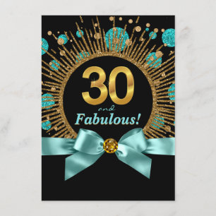 Invitation Fête des 30 ans d'une femme Bleu sarcelle et Or