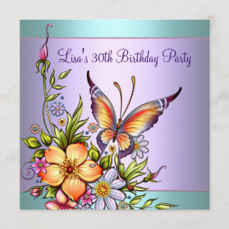Invitation Fête des 30 ans d'une femme papillon violet sarcel