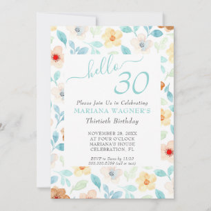 Invitation Fête des 30 ans en écriture élégante florale jaune