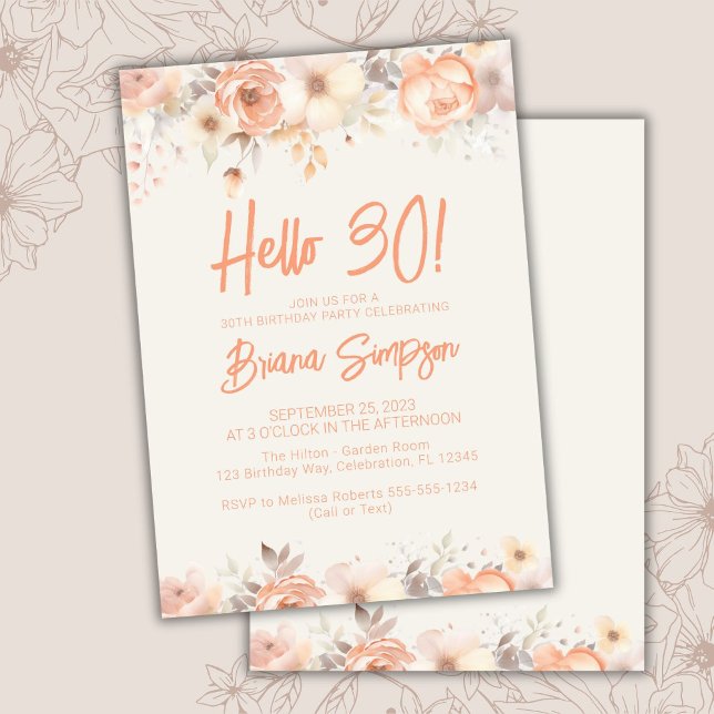 Invitation Fête des 30 ans Fleurs Beige Pêche (Créateur téléchargé)