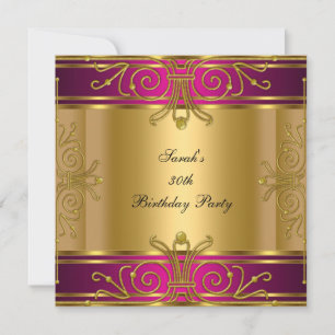 Invitation Fête des 30 ans Fuchsia Rose Or Art Déco