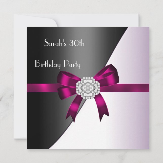 Invitation Fête des 30 ans Fuschia Blanc Diamant Noir (Devant)