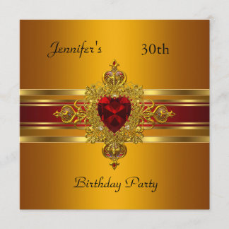 Invitation Fête des 30 ans Jaune Or Rouge Joyau