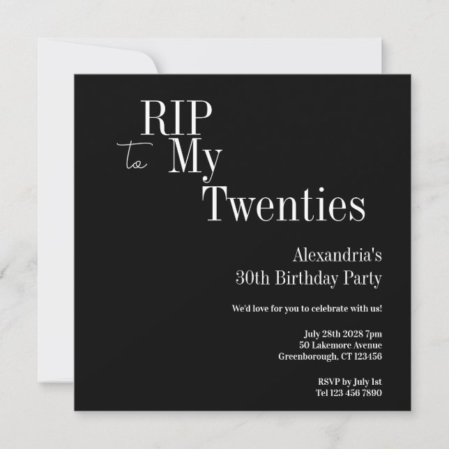 Invitation Fête des 30 ans RIP 20s en noir et blanc (Devant)