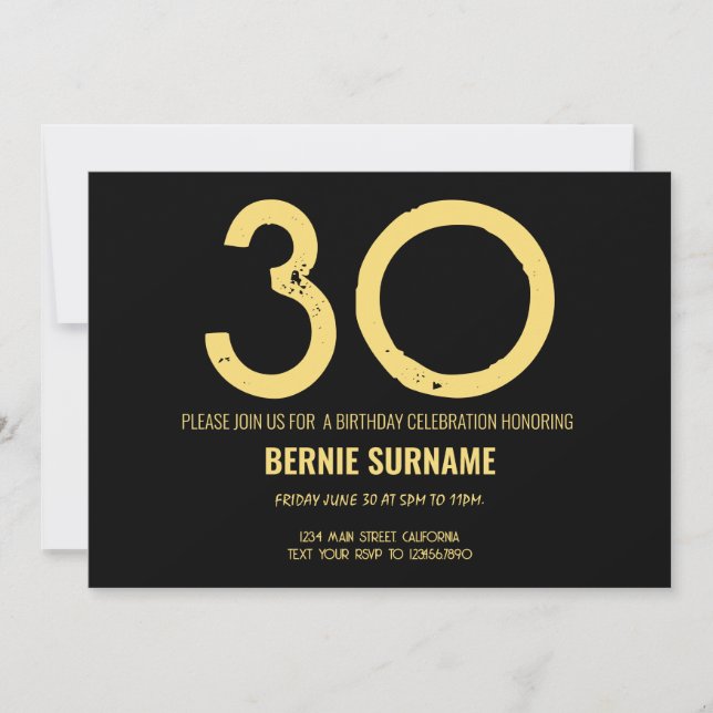 Invitation Fête des 30 ans Simple Typographie Fête d'annivers (Devant)