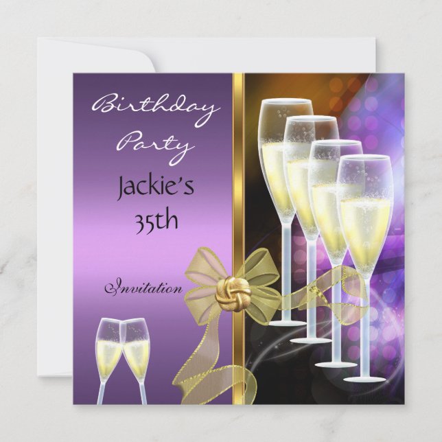 Invitation Fête des 35 ans Élégant Violet Or (Devant)