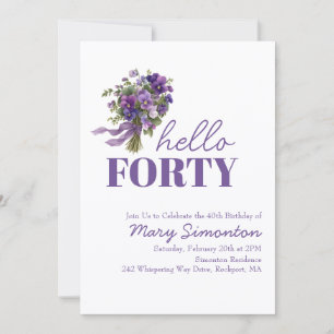 Invitation Fête des 40 ans Bouquet Floral Violet