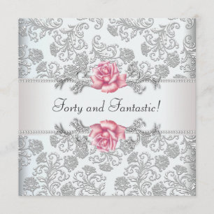 Invitation Fête des 40 ans de femme Rose damassé rose