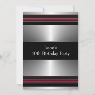 Invitation Fête des 40 ans de l'homme noir rouge argent