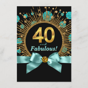 Invitation Fête des 40 ans d'une femme Bleu sarcelle et Or