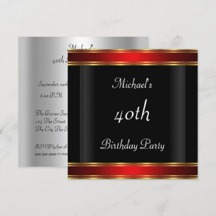 Invitation Fête des 40 ans pour homme Art Déco noir rouge
