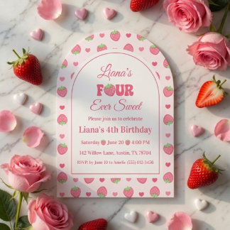 Invitation Fête des 4 ans de Strawberry Berry Four Ever Sweet
