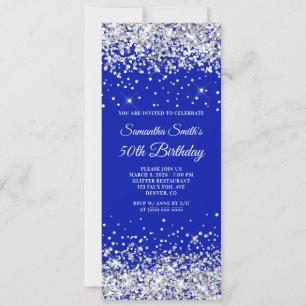 Invitation Fête des 50 ans Bleu Royal Pailleté Argent