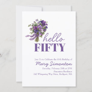 Invitation Fête des 50 ans Bouquet Floral Violet