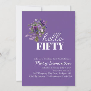Invitation Fête des 50 ans Bouquet Floral Violet