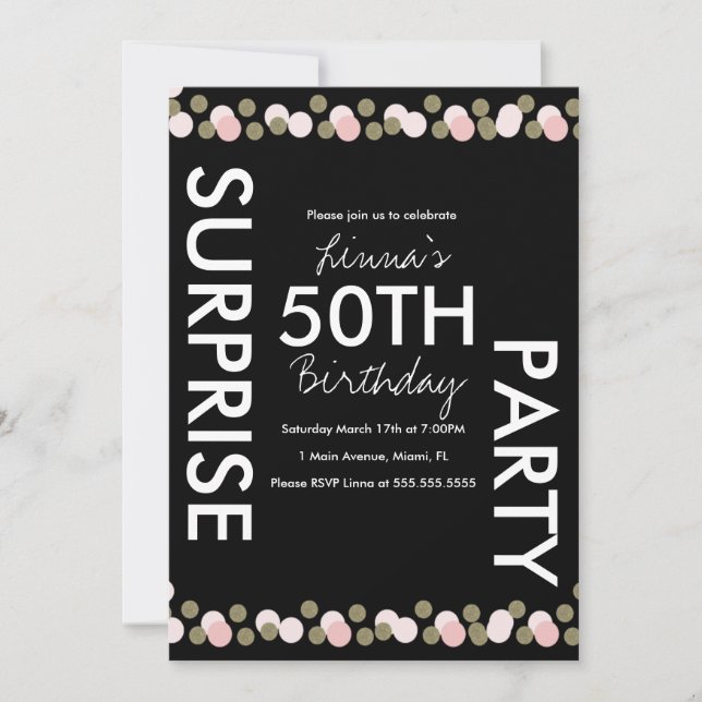 Invitation Fête des 50 ans Confetti Rose Blush Surprise  (Devant)
