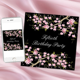 Invitation Fête des 50 ans de la femme aux fleurs de cerisier