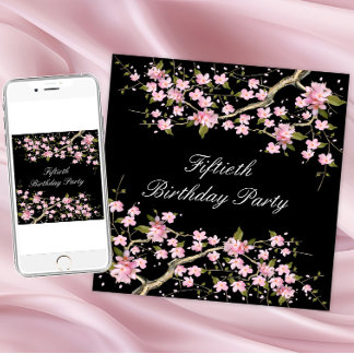 Invitation Fête des 50 ans de la femme aux fleurs de cerisier