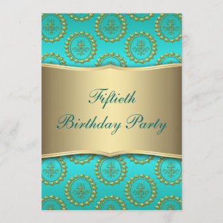 Invitation Fête des 50 ans de la femme Gold Crest Teal
