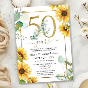 Invitation Fête des 50 ans de mariage avec des tournesols flo