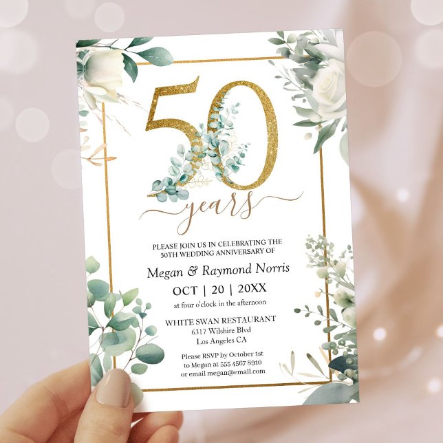 Invitation Fête des 50 ans de mariage Eucalyptus Floral  (Créateur téléchargé)