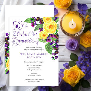 Invitation Fête des 50 ans de mariage Roses jaunes Violet
