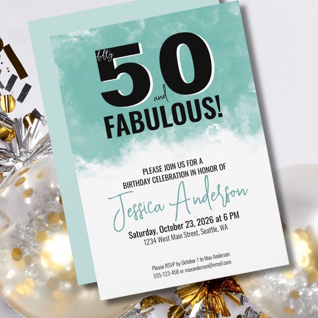Invitation Fête des 50 ans de Modern Watercolor (Modern Watercolor Fifty Fabulous 50th Birthday Invitation )