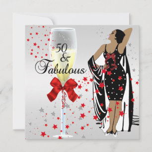 Invitation Fête des 50 ans Diva Rétro Art déco Rouge Blanc