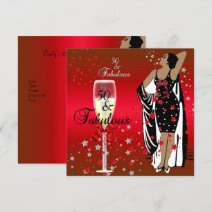 Invitation Fête des 50 ans Diva Rétro Art déco Rouge Noir