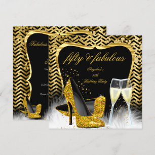 Invitation Fête des 50 ans Fabuleuse Champagne Chevron Noir O