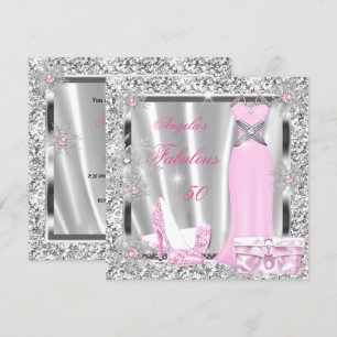 Invitation Fête des 50 ans Fabuleuse Flocons de Neige Rose Cl
