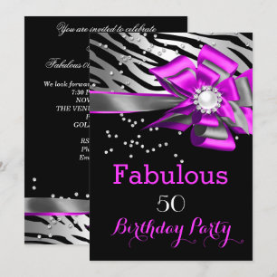 Invitation Fête des 50 ans Fabuleuse Rose Zèbre Noir Perle Ar