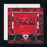 Invitation Fête des 50 ans Fabuleuse Rouge Damassé Broderie N<br><div class="desc">50 ans fabuleux, Rouge Damassé Argent Broderie Noire. Fête des 50 ans. Image jolie de nœud papillon noir en forme de cœur. Pour femmes adultes. Personnalisez avec vos propres détails et âge. Modèle pour Sweet 16, 16 ans, Quinceanera 15 ans, 18 ans, 20 ans, 21 ans, 30 ans, 40 ans,...</div>