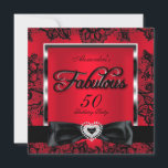 Invitation Fête des 50 ans Fabuleuse Rouge Damassé Broderie N<br><div class="desc">50 ans fabuleux, Rouge Damassé Argent Broderie Noire. Fête des 50 ans. Image jolie de nœud papillon noir en forme de cœur. Pour femmes adultes. Personnalisez avec vos propres détails et âge. Modèle pour Sweet 16, 16 ans, Quinceanera 15 ans, 18 ans, 20 ans, 21 ans, 30 ans, 40 ans,...</div>