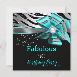 Invitation Fête des 50 ans Fabuleuse Zèbre Turquoise Perle No