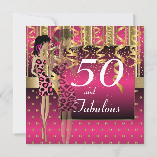 Invitation Fête des 50 ans | Fille | Rose & Or (Devant)