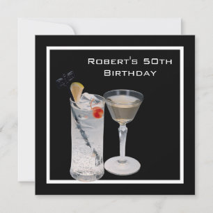Invitation Fête des 50 ans Homme Boissons Noir Argent