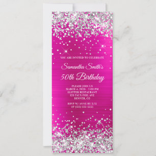 Invitation Fête des 50 ans pailleté argent rose chaud