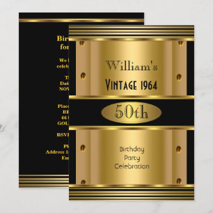 Invitation Fête des 50 ans pour homme or noir vintage 2