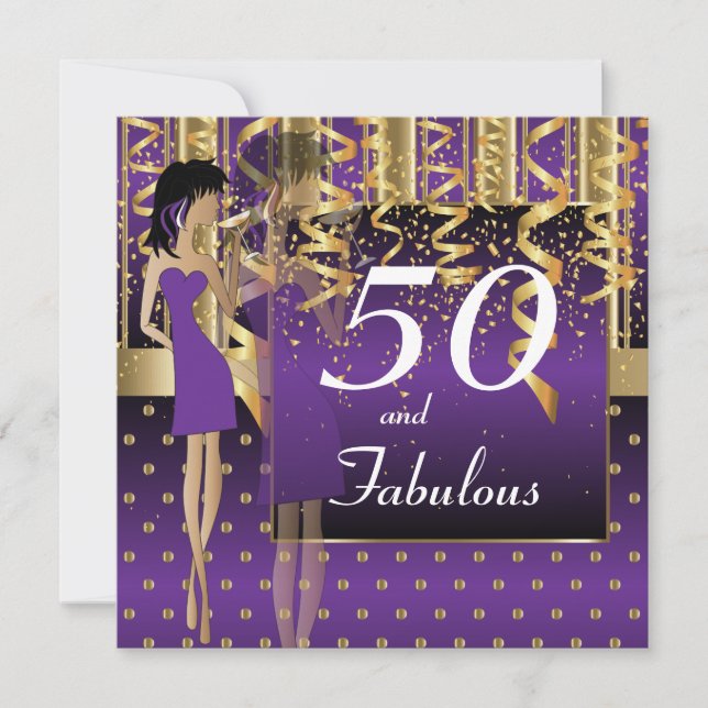Invitation Fête des 50 ans | Thème fille | Violet et Or (Devant)