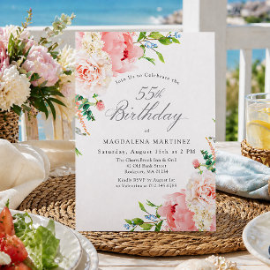 Invitation Fête des 55 ans Féminin Roses Roses Florales